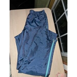 Gap Vintage Navy Blue Nylon Track‎ Pants Teal Zip Ankle Mesh Lined Women size 1
